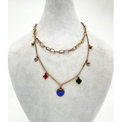 Rose İkili Renkli Taş Detaylı Kolye